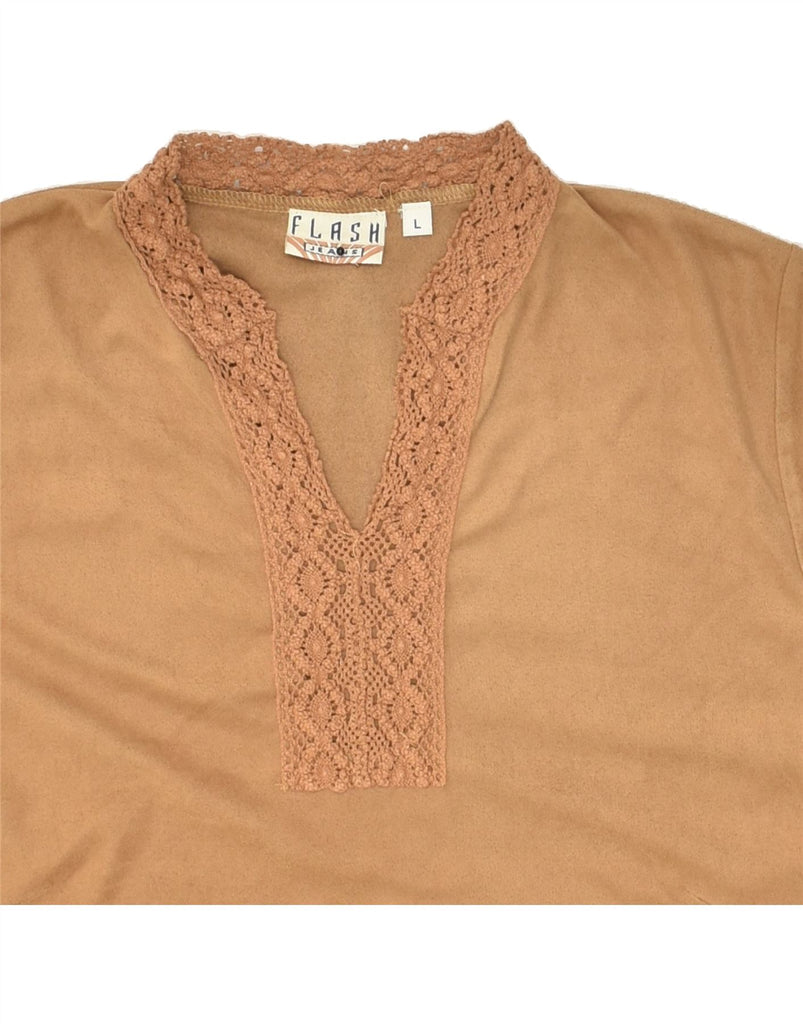 FLASH Womens Top Long Sleeve UK 14 Large Brown Polyester Vintage Flash and Second-Hand Flash from Messina Hembry 