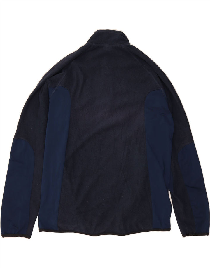 ASICS Mens Zip Neck Fleece Jumper XL Navy Blue Colourblock Polyester Vintage Asics and Second-Hand Asics from Messina Hembry 