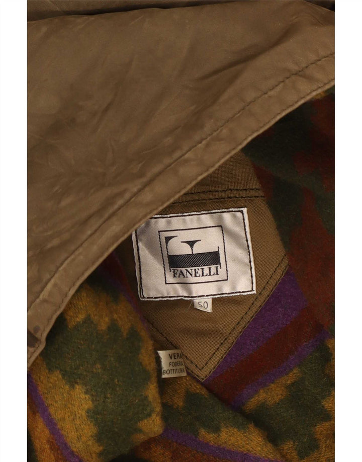 Fanelli Mens Hooded Leather Coat IT 50 Large Khaki