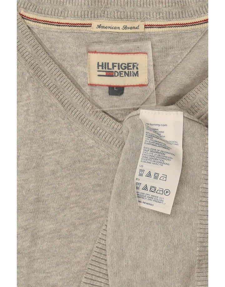 Tommy Hilfiger Mens V-Neck Jumper Sweater Large Grey Cotton