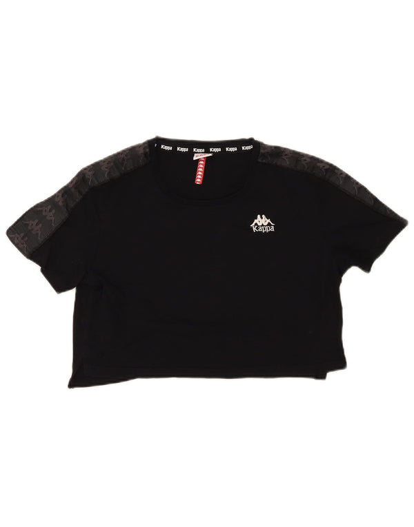 Kappa Womens Crop Oversized Graphic T-Shirt Top UK 6 XS Black Cotton