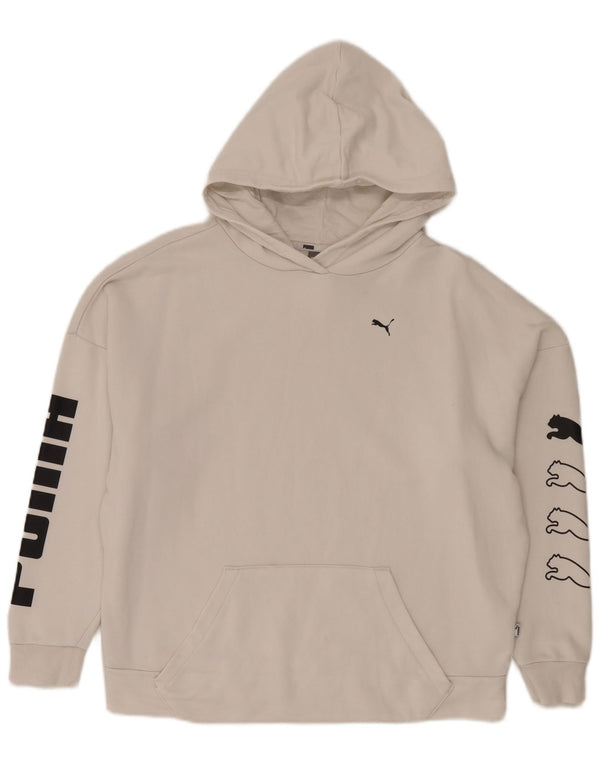 Puma Womens Graphic Oversized Hoodie Jumper UK 14 Medium White Cotton