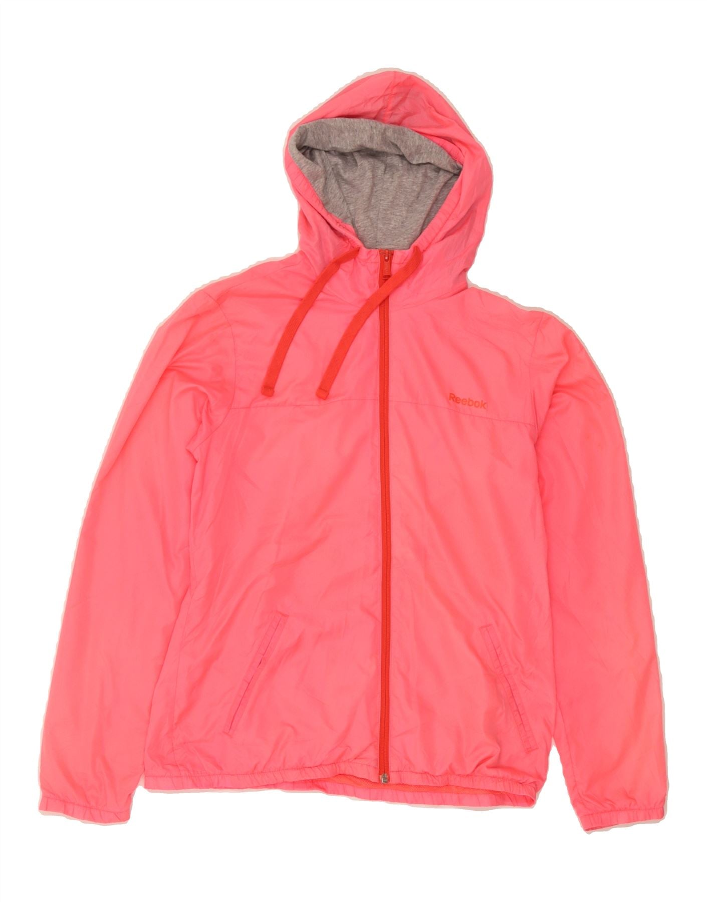 REEBOK Womens Hooded Rain Jacket UK 12/14 Medium Pink Nylon