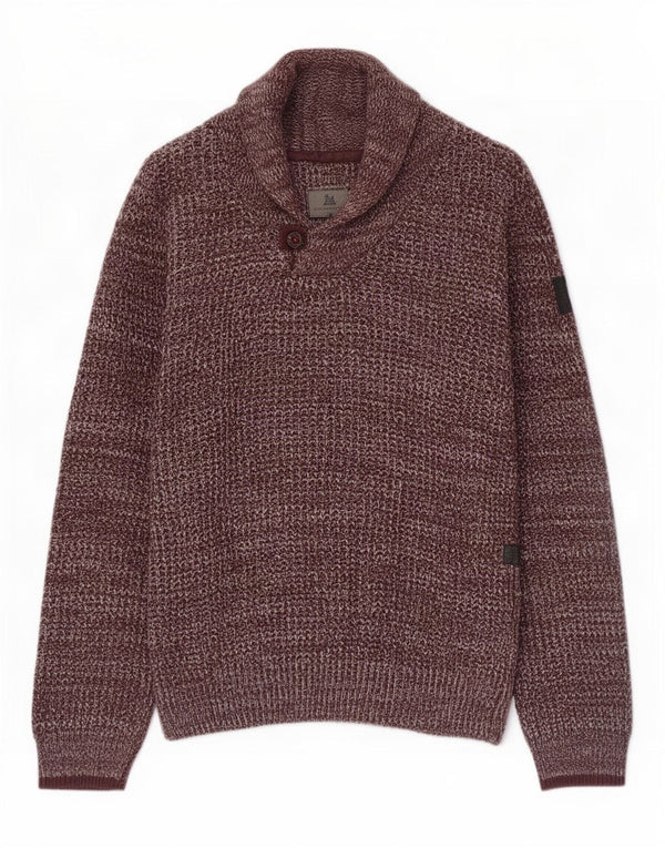 G-Star Mens Shawl Neck Jumper Sweater Large Burgundy Flecked Cotton