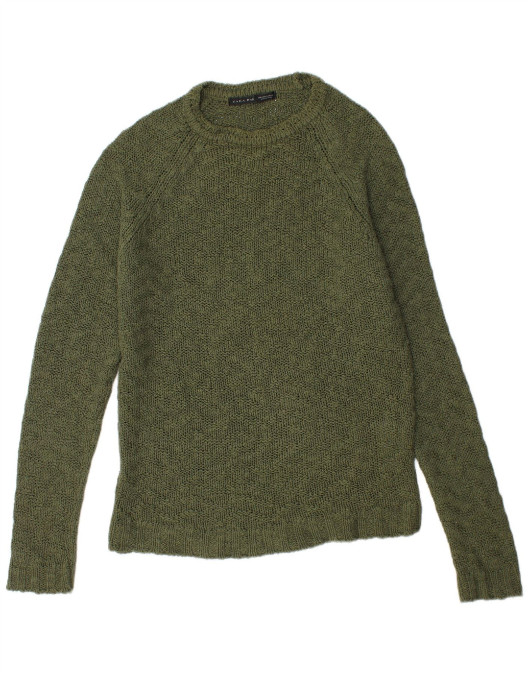 ZARA Mens Crew Neck Jumper Sweater Large Khaki Cotton