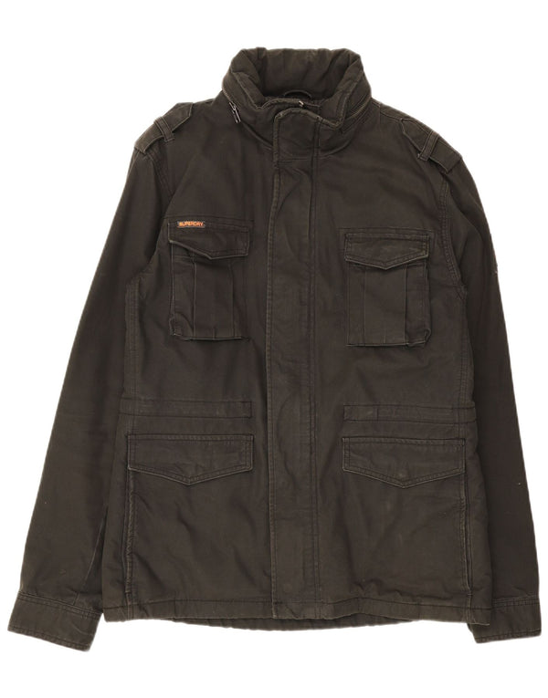 Superdry Mens Hooded Military Jacket UK 40 Large Black Cotton