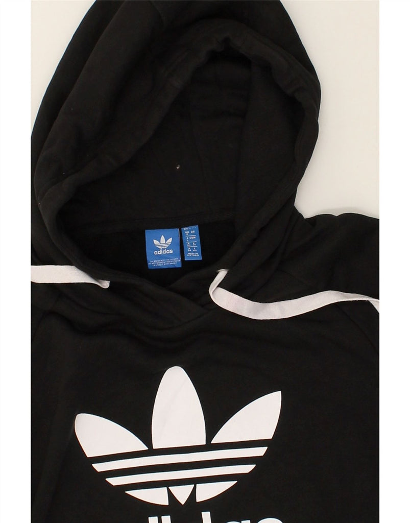 ADIDAS Womens Crop Graphic Hoodie Jumper UK 8 Small Black Cotton | Vintage Adidas | Thrift | Second-Hand Adidas | Used Clothing | Messina Hembry 