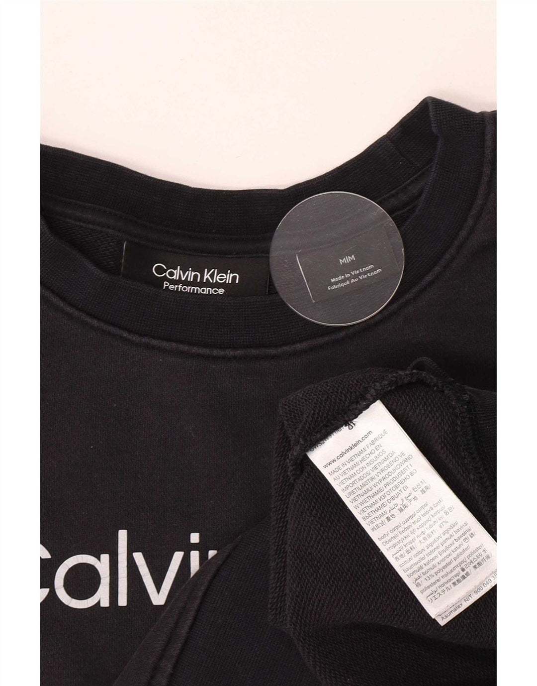 Calvin Klein Womens Graphic Crop Sweatshirt Jumper UK 14 Medium Navy Blue