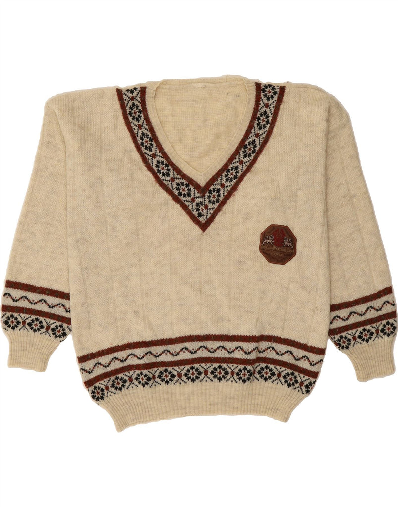 VINTAGE Womens V-Neck Jumper Sweater UK 18 XL Beige Fair Isle Vintage Vintage and Second-Hand Vintage from Messina Hembry 