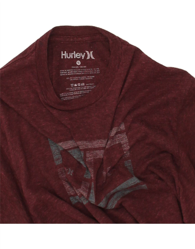 HURLEY Mens Graphic T-Shirt Top Large Burgundy Polyester | Vintage Hurley | Thrift | Second-Hand Hurley | Used Clothing | Messina Hembry 