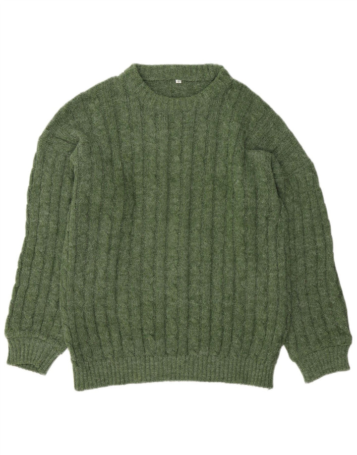 Vintage Mens Crew Neck Jumper Sweater Small Green Wool