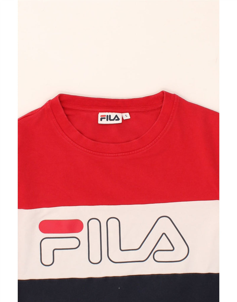 FILA Womens Graphic Sweatshirt Jumper UK 10 Small Red Colourblock Cotton | Vintage Fila | Thrift | Second-Hand Fila | Used Clothing | Messina Hembry 