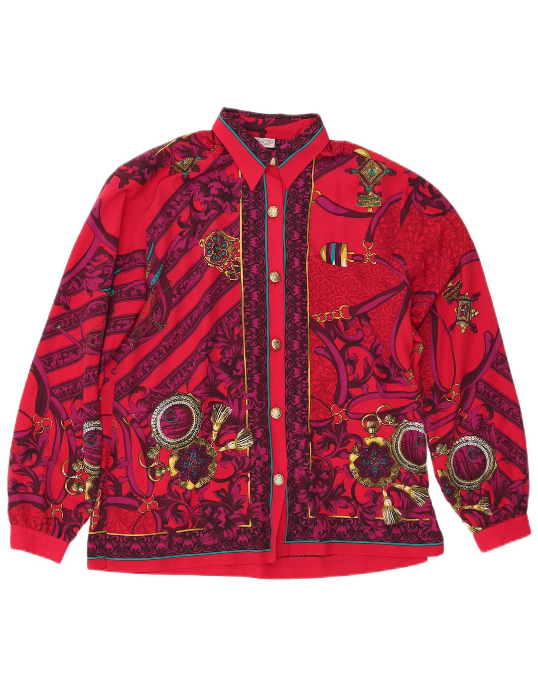 Vintage Womens Shirt Blouse UK 14 Large Red Floral