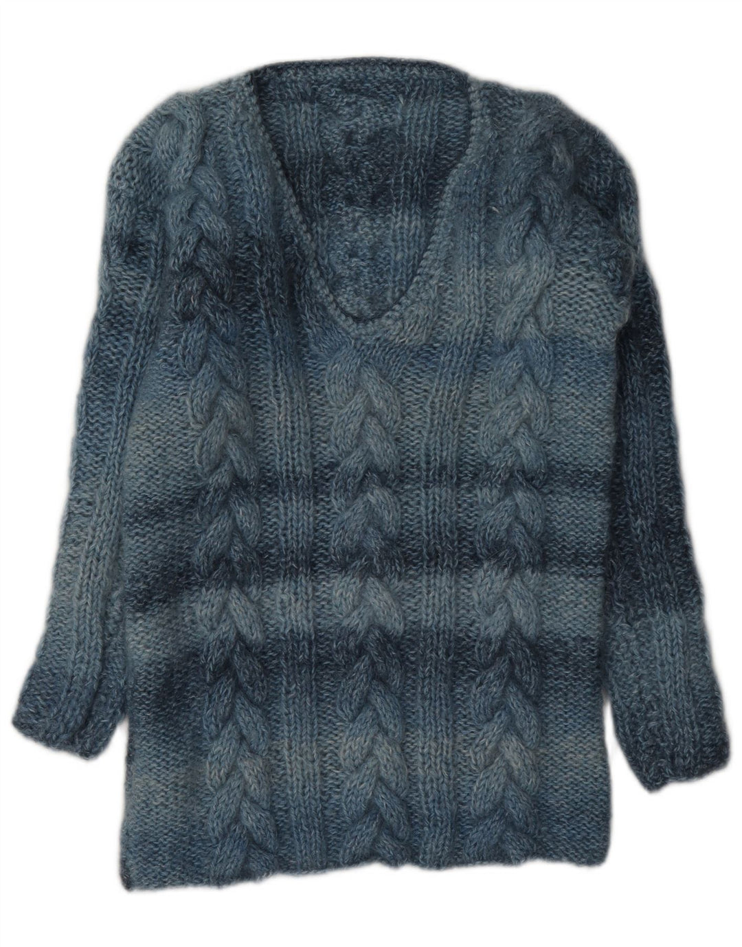 Vintage Womens V-Neck Jumper Sweater UK 12 Medium Blue Striped