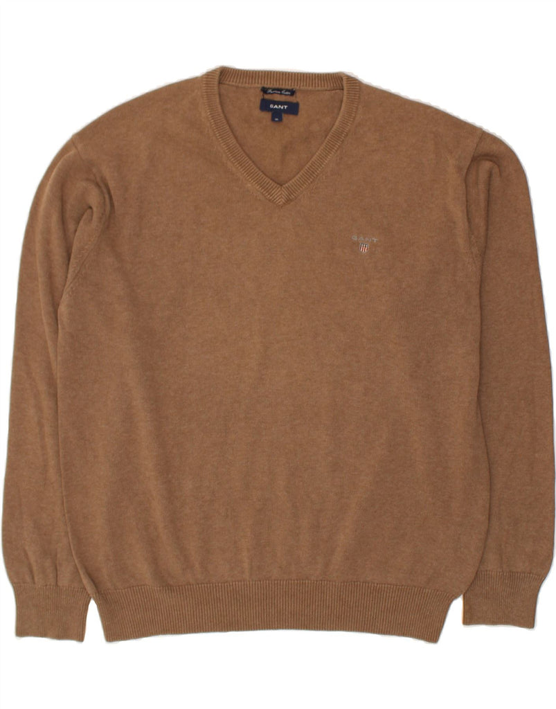 GANT Mens V-Neck Jumper Sweater XL Brown Cotton | Vintage Gant | Thrift | Second-Hand Gant | Used Clothing | Messina Hembry 