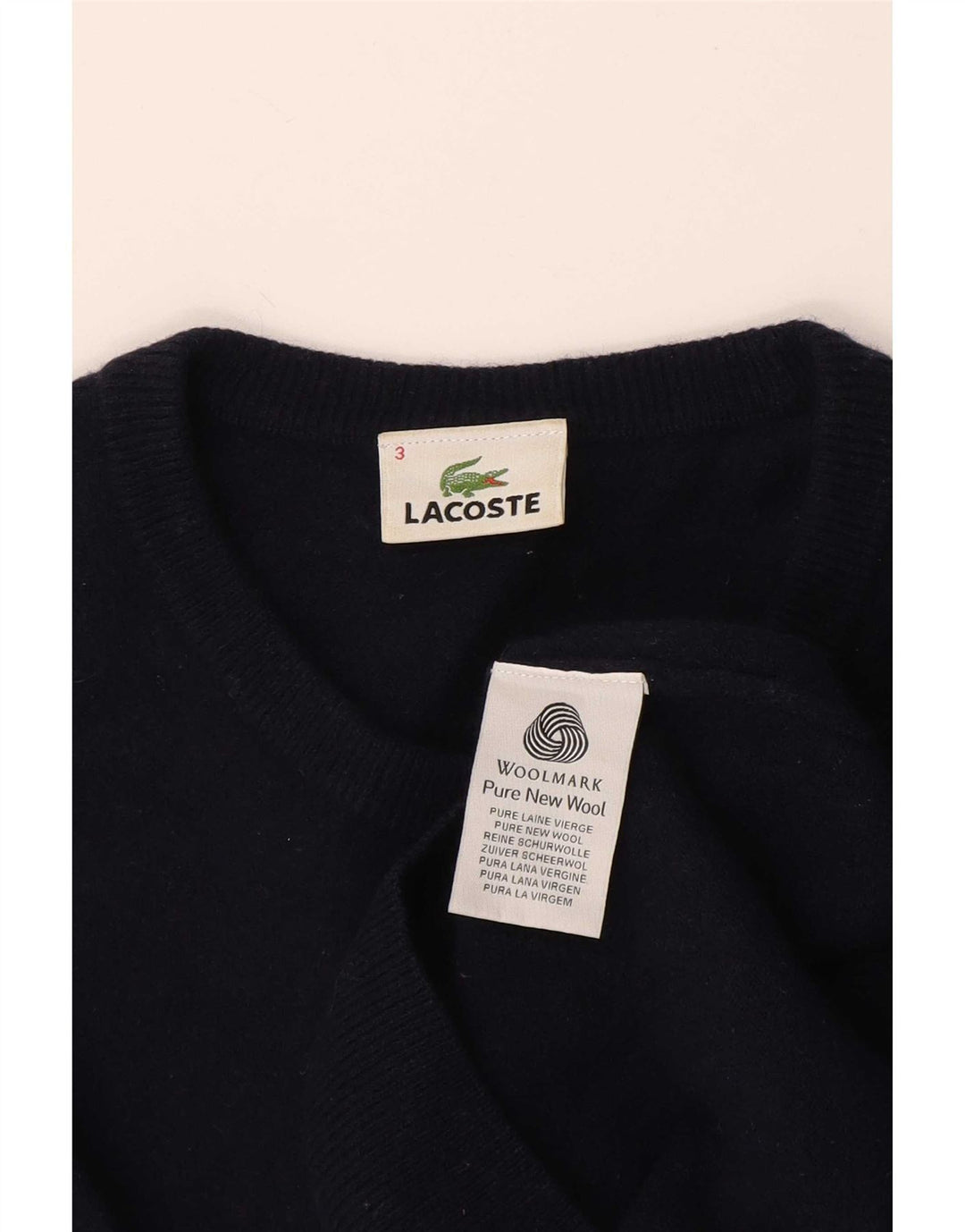Lacoste Mens Crew Neck Jumper Sweater Size 3 Small Navy Blue New Wool