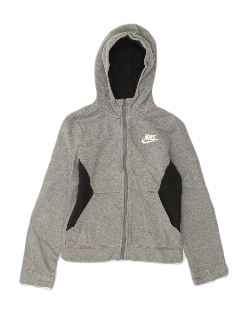 NIKE Girls Zip Hoodie Sweater 8-9 Years Small Grey Colourblock Cotton | Vintage Nike | Thrift | Second-Hand Nike | Used Clothing | Messina Hembry 