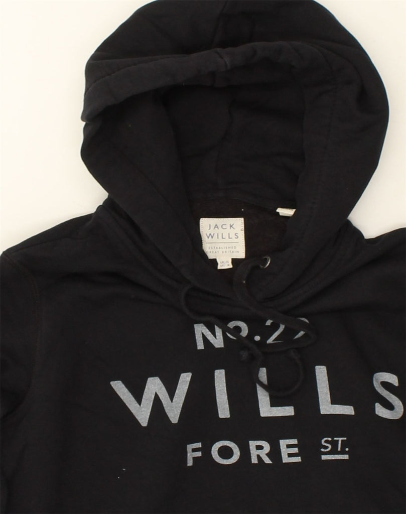 JACK WILLS Womens Graphic Hoodie Jumper UK 12 Medium  Black Cotton | Vintage Jack Wills | Thrift | Second-Hand Jack Wills | Used Clothing | Messina Hembry 