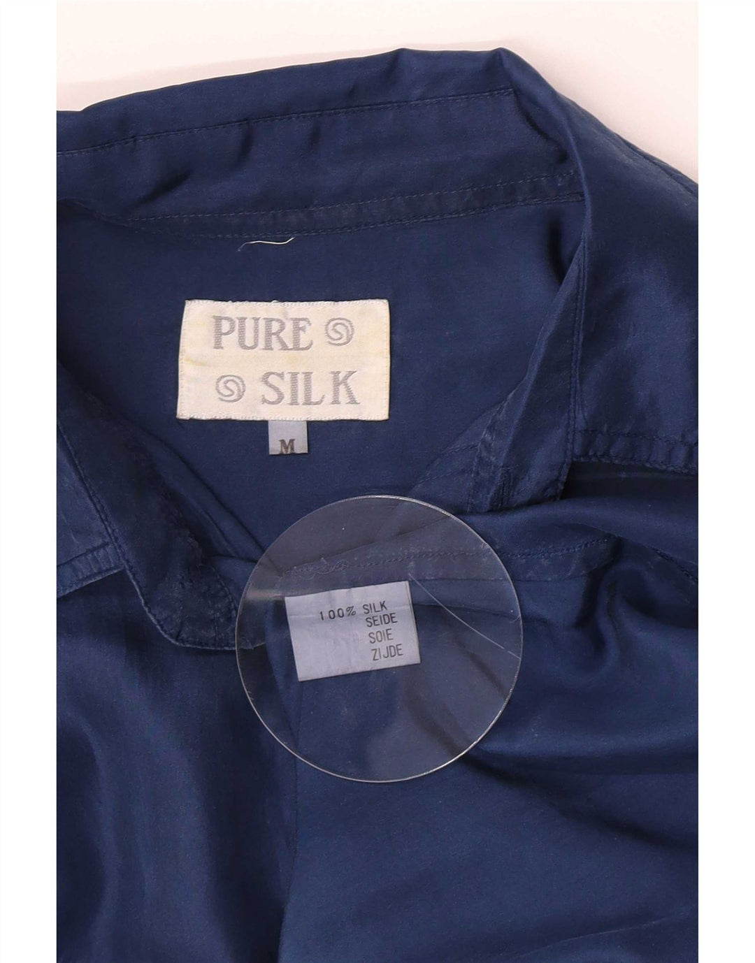 Vintage Mens Short Sleeve Shirt Medium Navy Blue Silk
