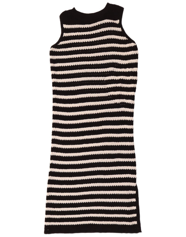 Marks & Spencer Womens Sleeveless Jumper Dress UK 14 Large Black Striped