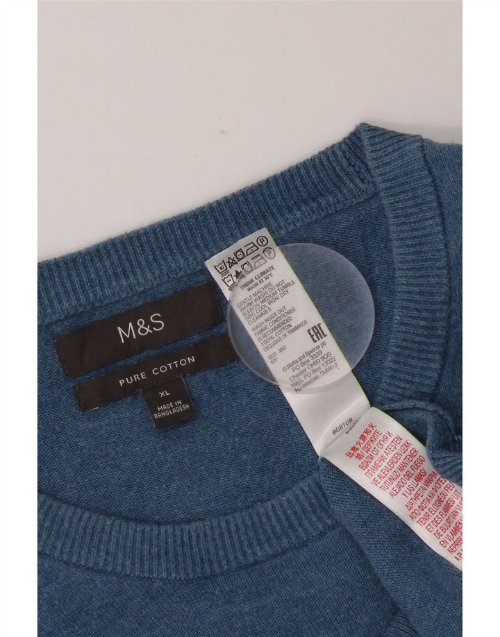 Marks & Spencer Mens Crew Neck Jumper Sweater XL Blue Cotton