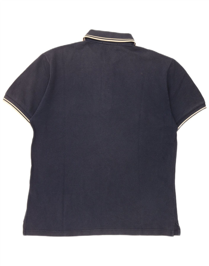 Fred Perry Mens Polo Shirt Medium Navy Blue Striped Cotton