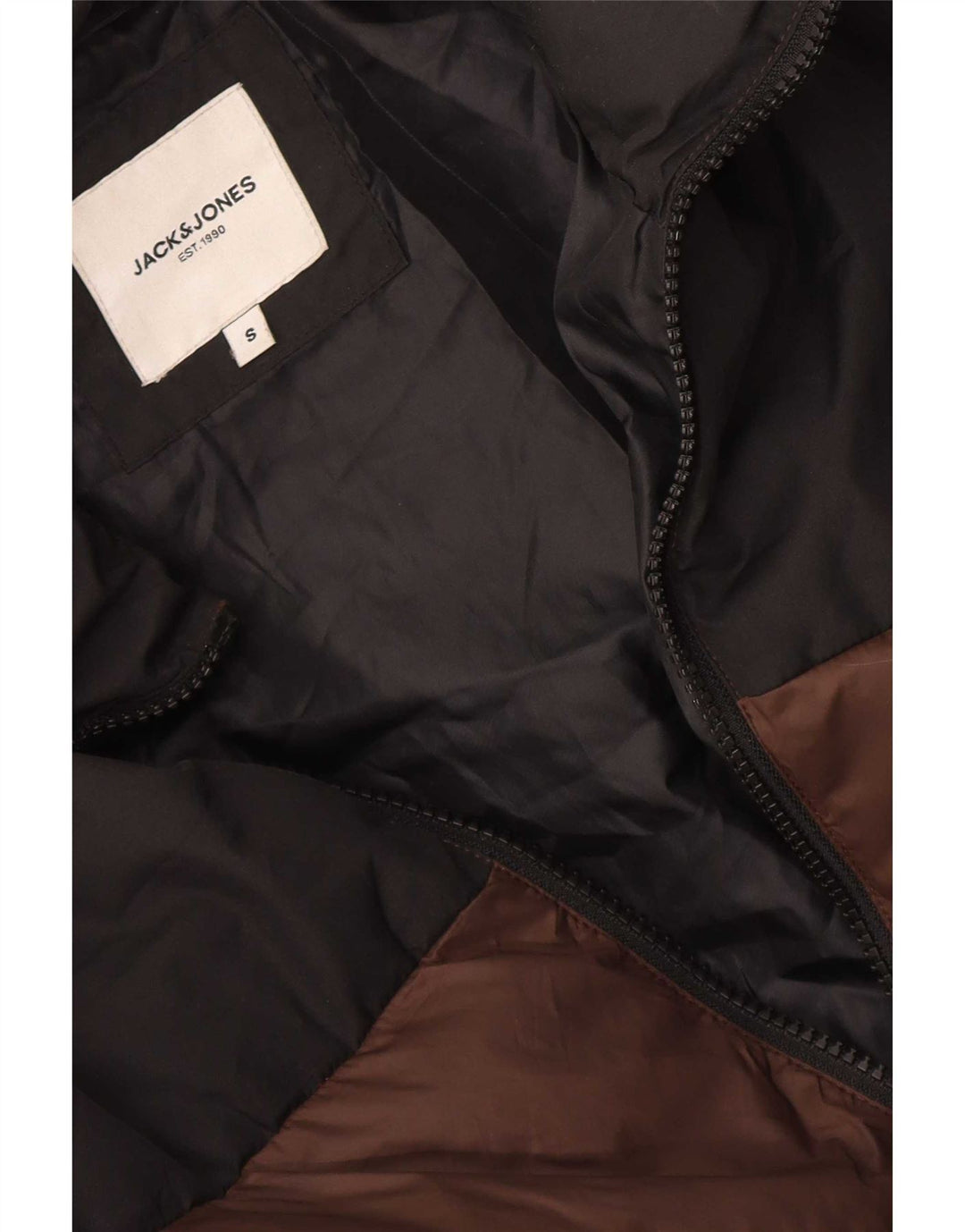 Jack & Jones Mens Padded Jacket UK 36 Small Brown Colourblock