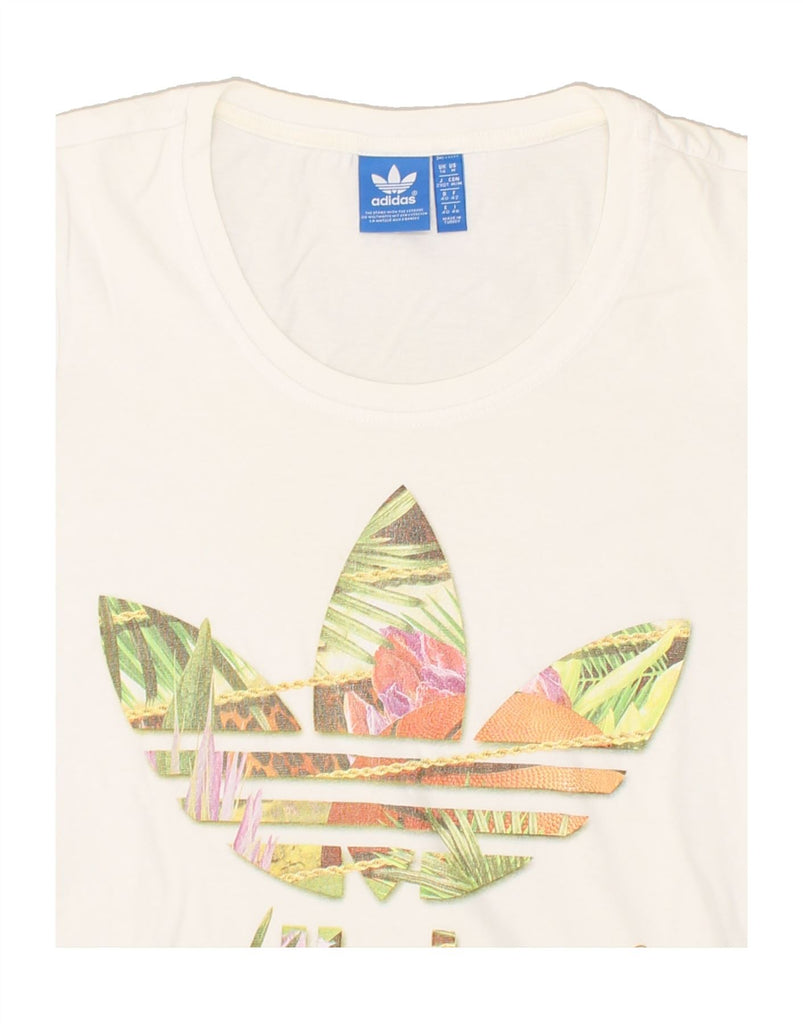 ADIDAS Womens Graphic T-Shirt Top UK 14 Medium  White Cotton | Vintage Adidas | Thrift | Second-Hand Adidas | Used Clothing | Messina Hembry 