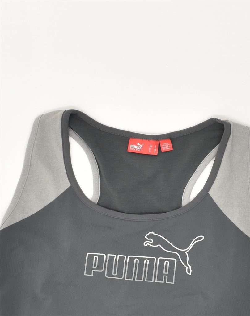 PUMA Womens Graphic Vest Top UK 14  Medium Grey Nylon Sports | Vintage Puma | Thrift | Second-Hand Puma | Used Clothing | Messina Hembry 