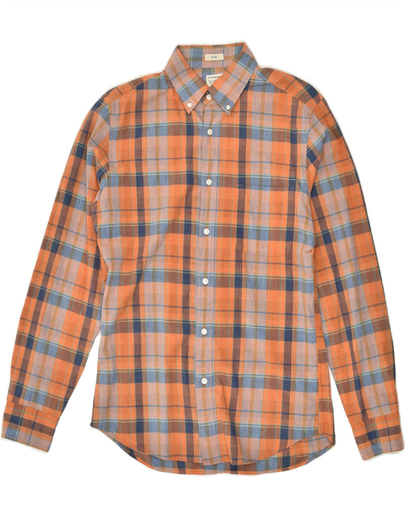 J. CREW Mens Slim Shirt Small Orange Check Cotton | Vintage J. Crew | Thrift | Second-Hand J. Crew | Used Clothing | Messina Hembry 