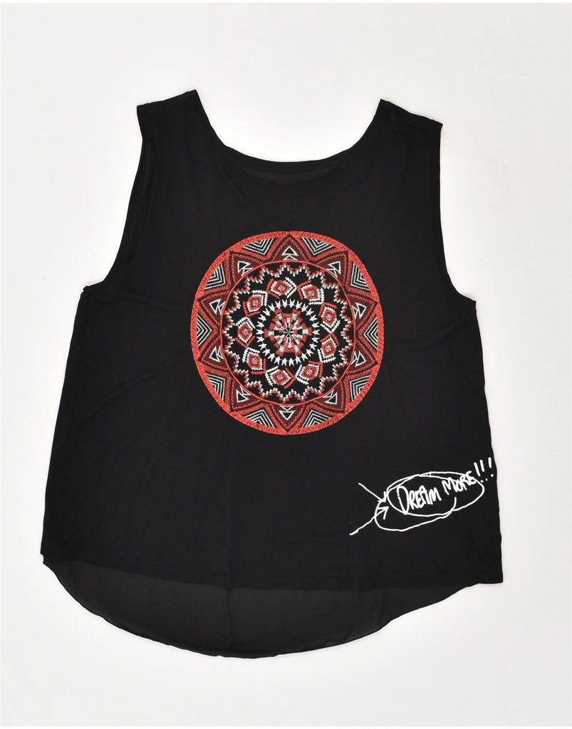 DESIGUAL Womens Graphic Vest Top UK 14 Large Black | Vintage Desigual | Thrift | Second-Hand Desigual | Used Clothing | Messina Hembry 