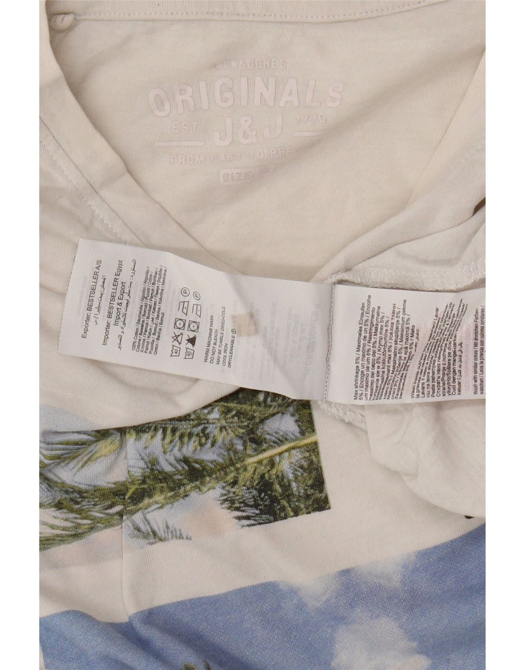 JACK & JONES Mens Graphic T-Shirt Top XL White Cotton