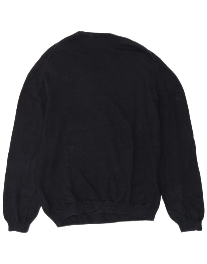 EDDIE BAUER Mens V-Neck Jumper Sweater Large Navy Blue Cotton
