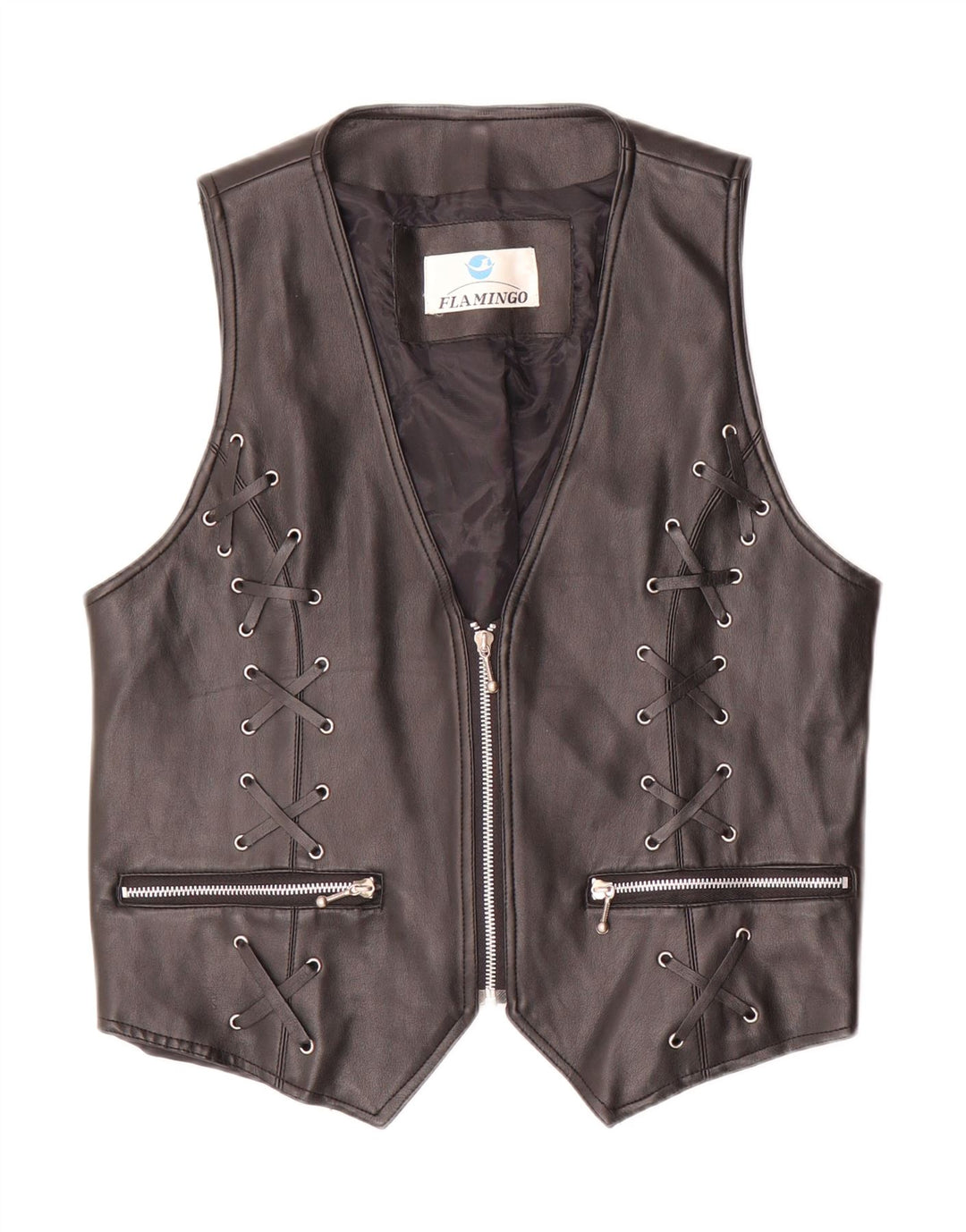 Vintage Womens Leather Waistcoat UK 20 2XL Black