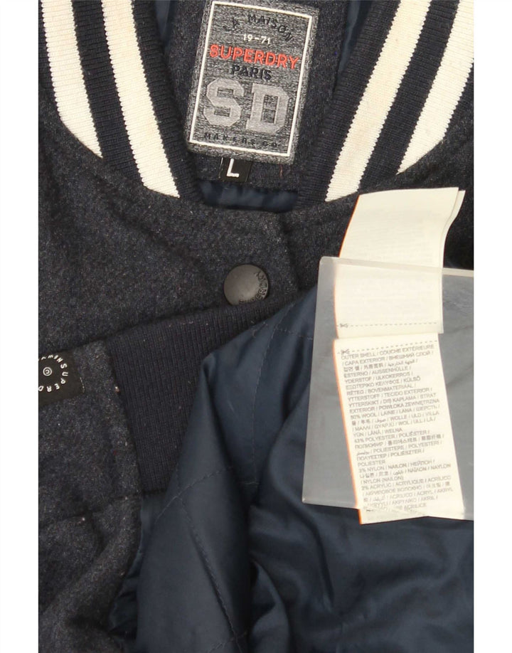 Superdry Womens Varsity Jacket UK 16 Large Navy Blue Wool
