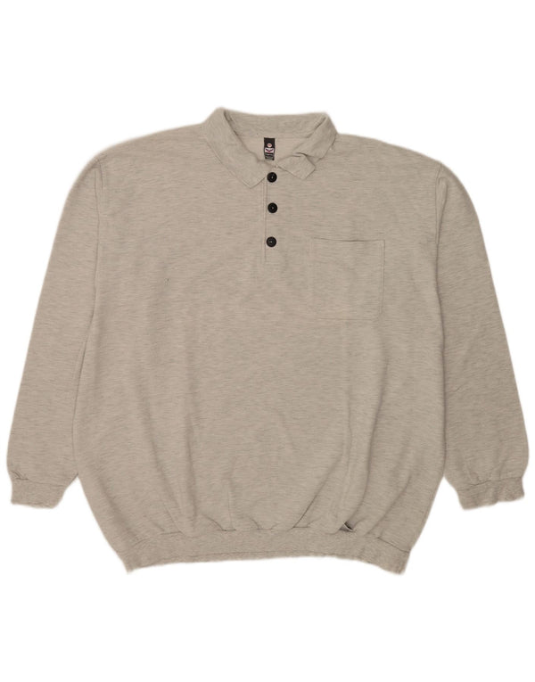 Trigema Mens Polo Neck Sweatshirt Jumper 3XL Grey Flecked Cotton