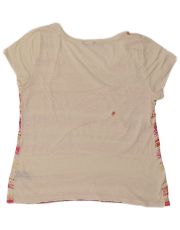 M&Co Womens T-Shirt Top UK 14 Medium White Striped Cotton