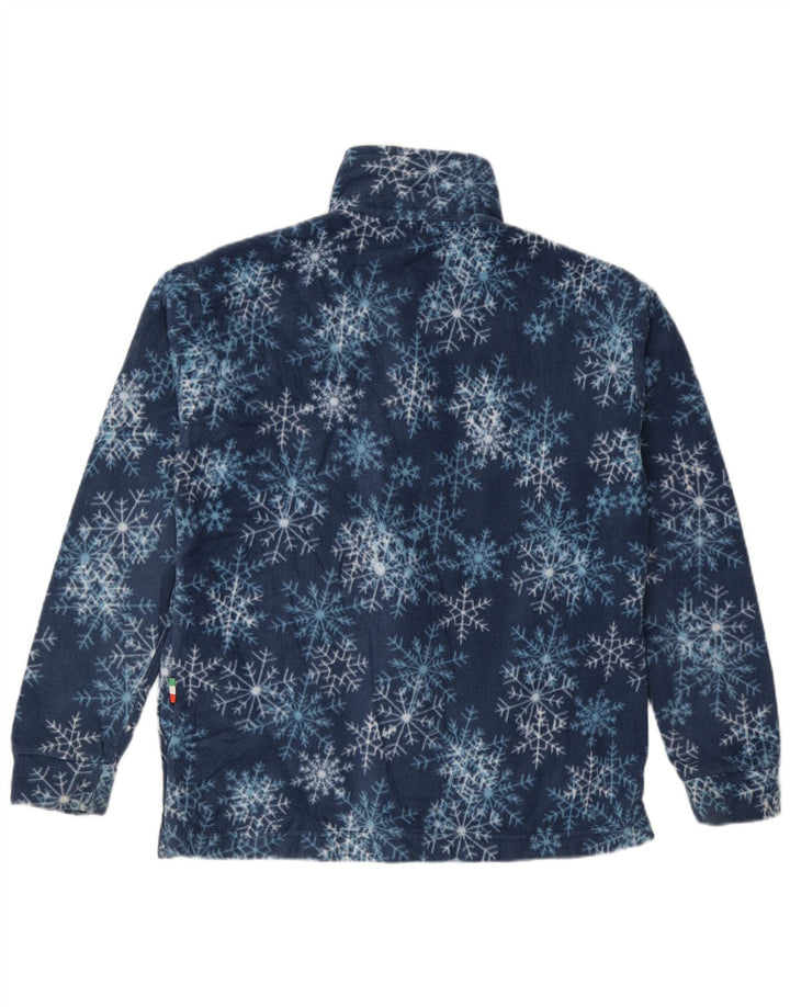 VINTAGE Womens Fleece Jacket UK 20 2XL Navy Blue Fair Isle Polyester