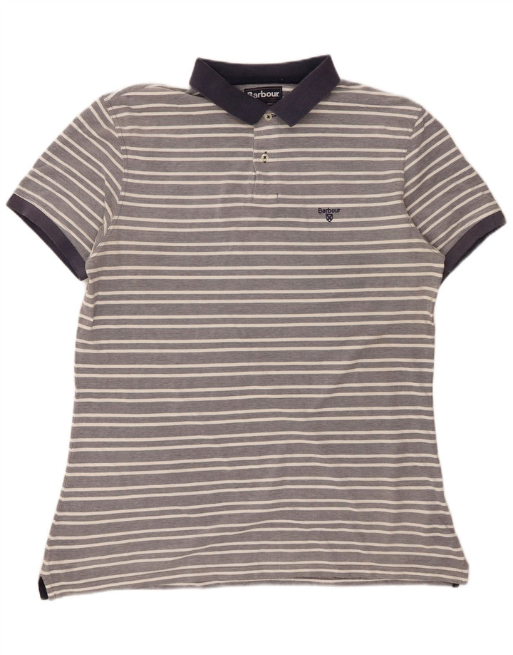 Barbour Mens Polo Shirt XL Grey Striped Cotton