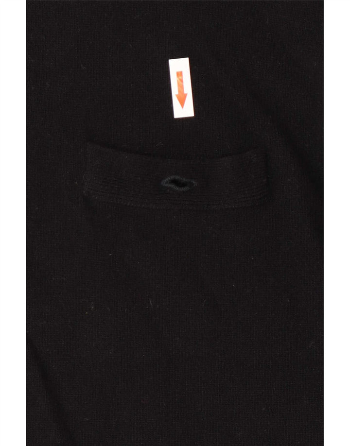 Jaeger Womens Button Neck Jumper Sweater EU 38 Medium Black Lambswool
