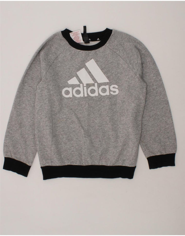 ADIDAS Boys Graphic Sweatshirt Jumper 5-6 Years Grey Cotton Vintage Adidas and Second-Hand Adidas from Messina Hembry 
