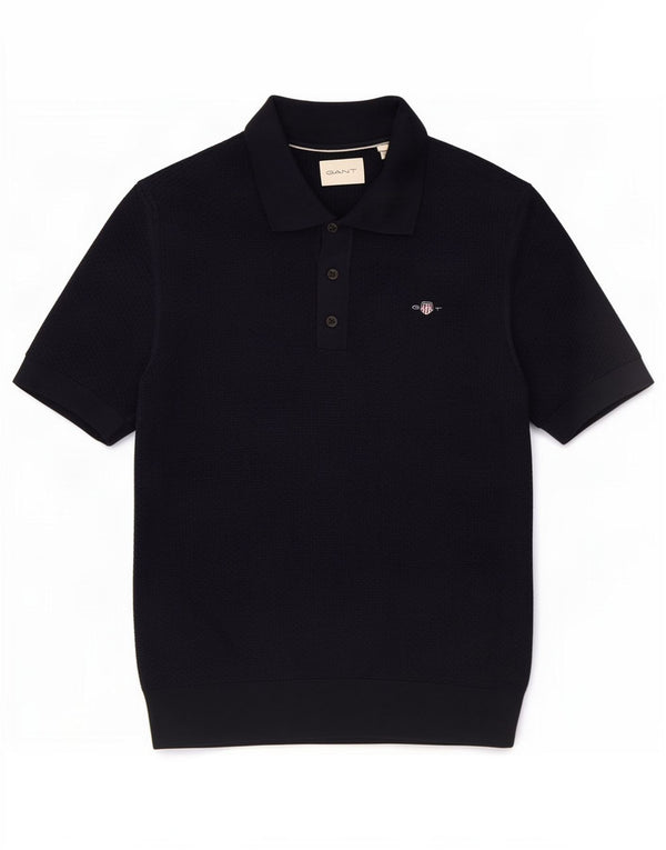 Gant Mens Short Sleeve Polo Neck Jumper Sweater Small Navy Blue Cotton