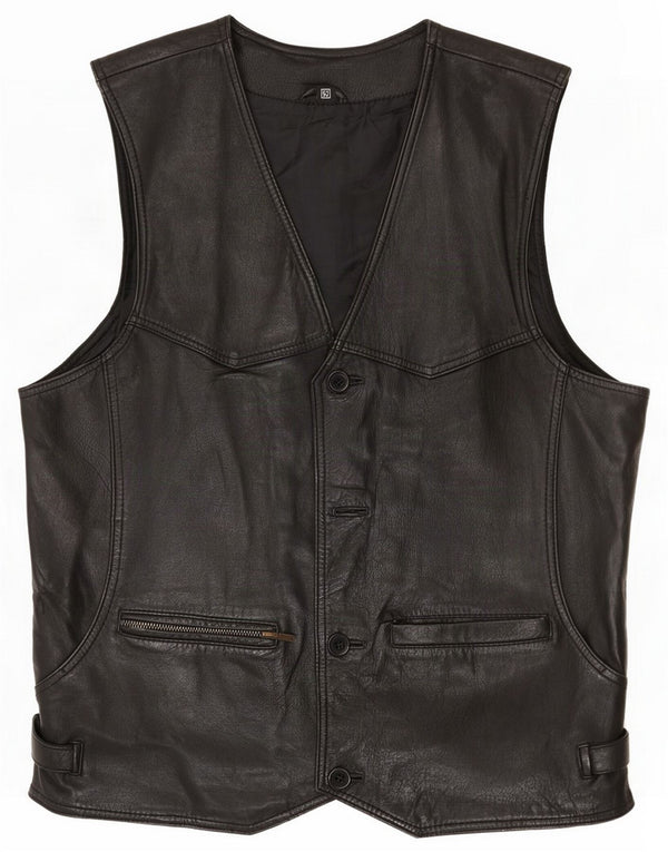 Vintage Womens Leather Waistcoat IT 52 2XL Black