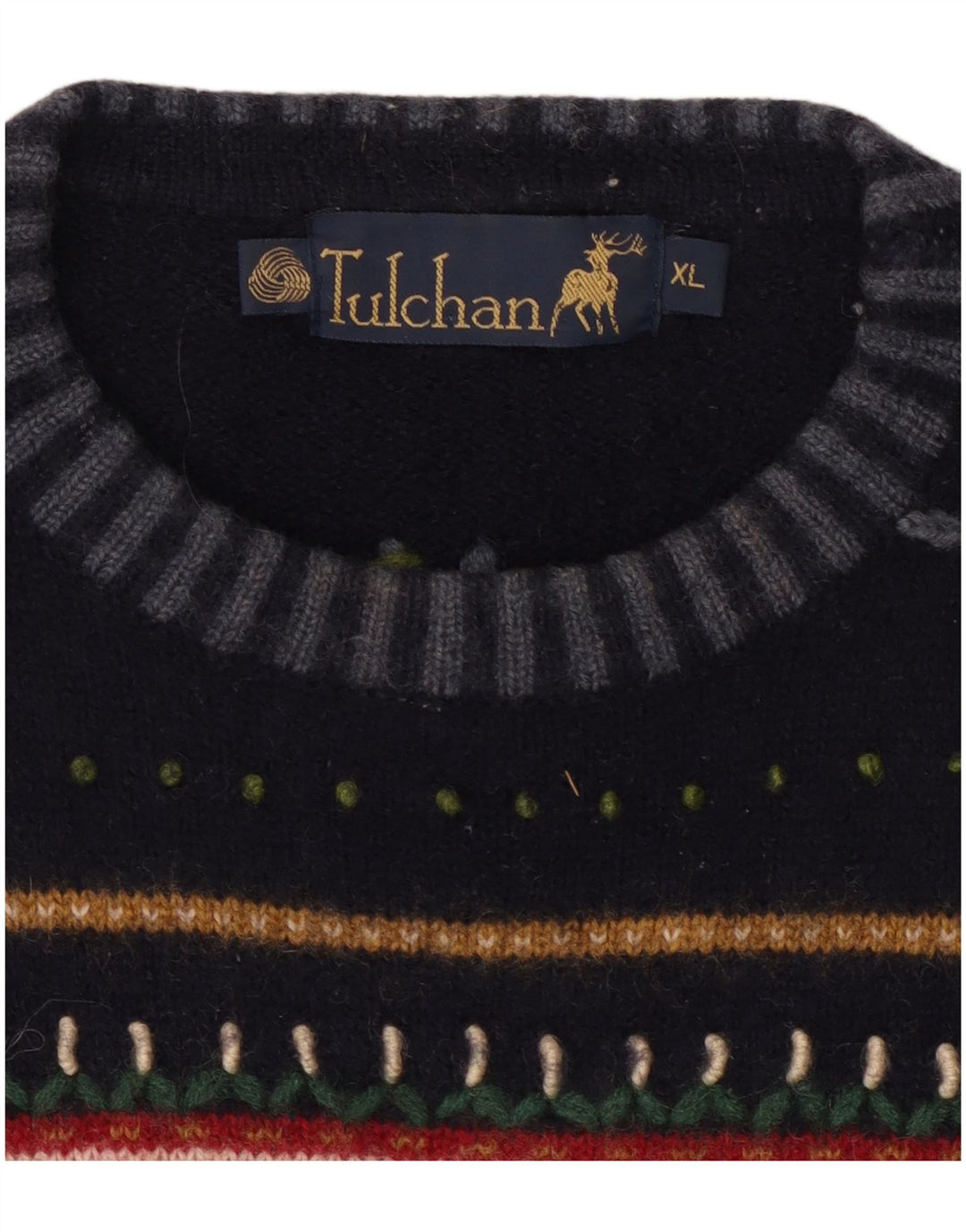 TULCHAN Womens Crew Neck Jumper Sweater UK 18 XL Navy Blue Fair Isle Wool