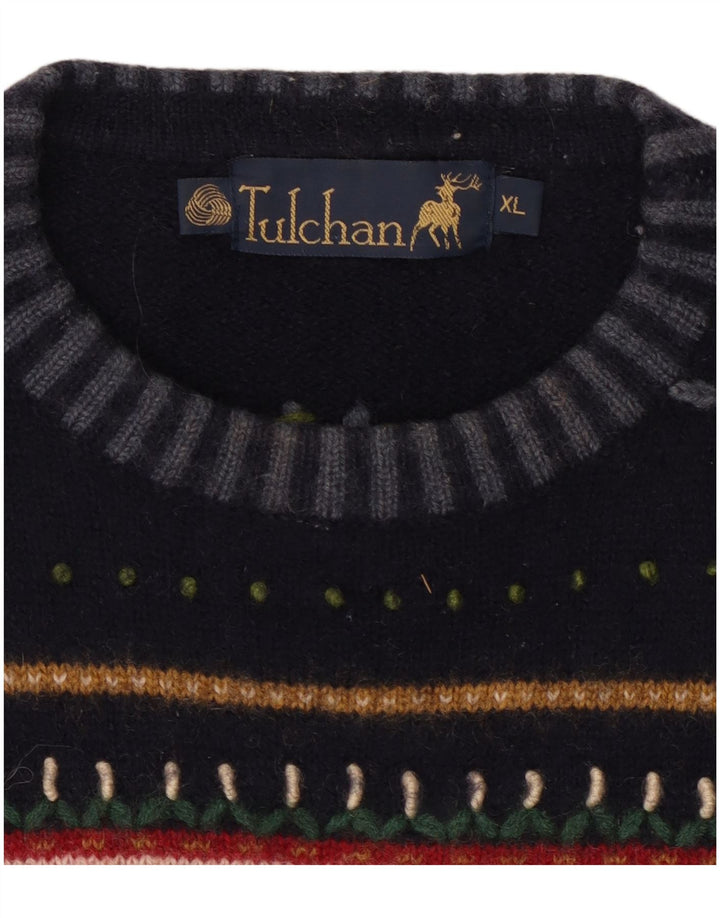 TULCHAN Womens Crew Neck Jumper Sweater UK 18 XL Navy Blue Fair Isle Wool