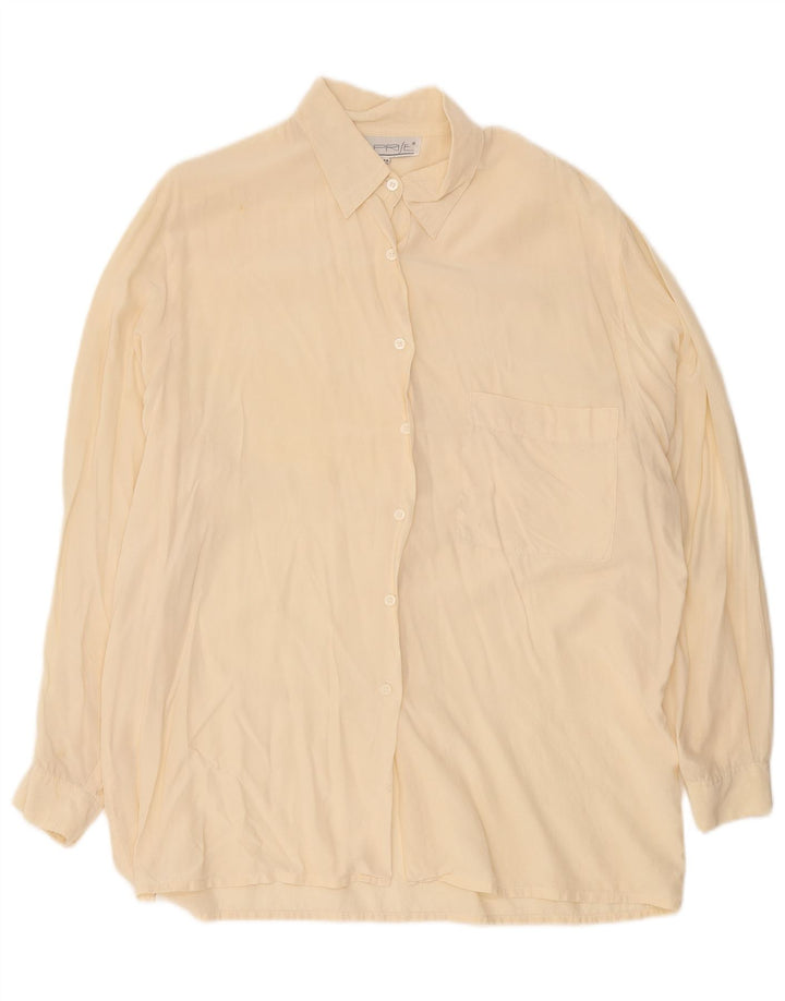 Vintage Womens Longline Oversized Shirt Blouse EU 44 XL Beige Silk