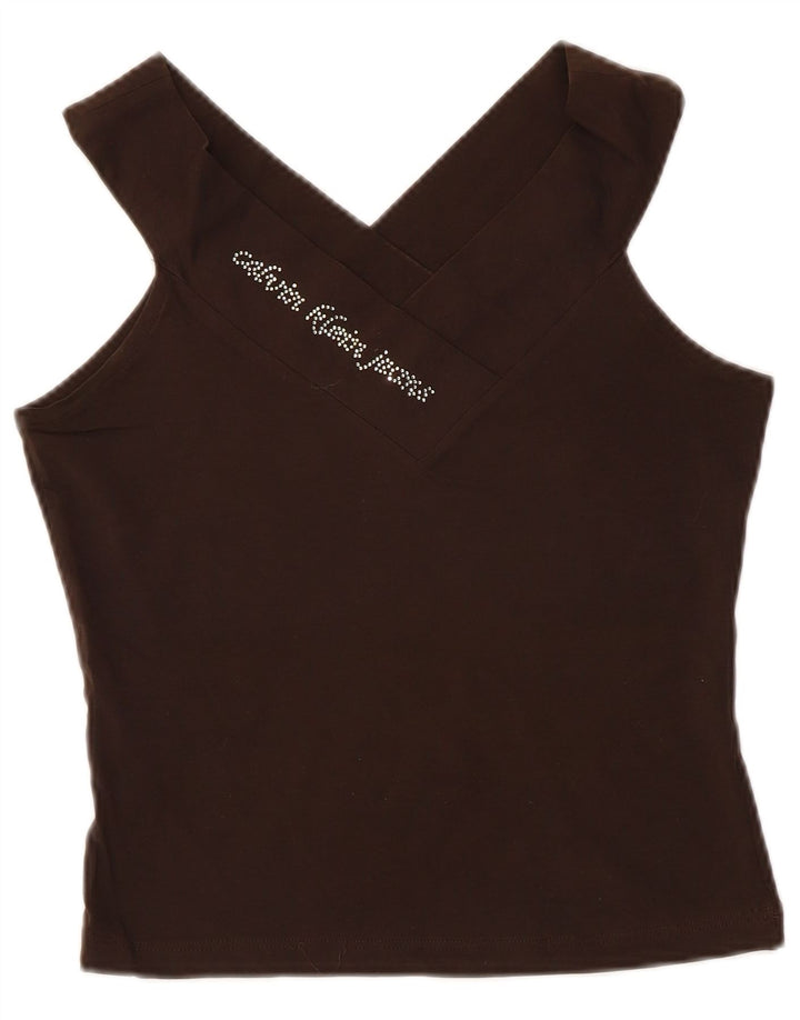 Calvin Klein Jeans Womens Graphic Vest Top UK 10 Small Brown