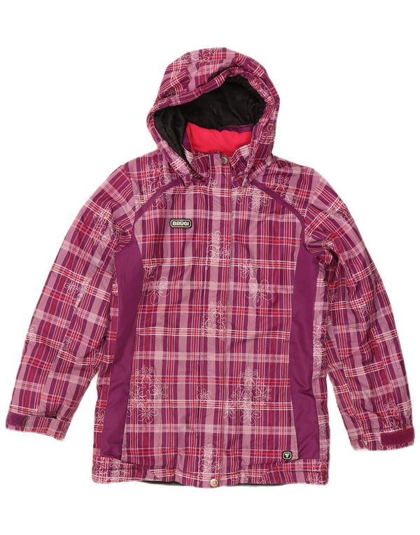 Brugi Girls Hooded Windbreaker Jacket 11-12 Years Purple Check Polyester