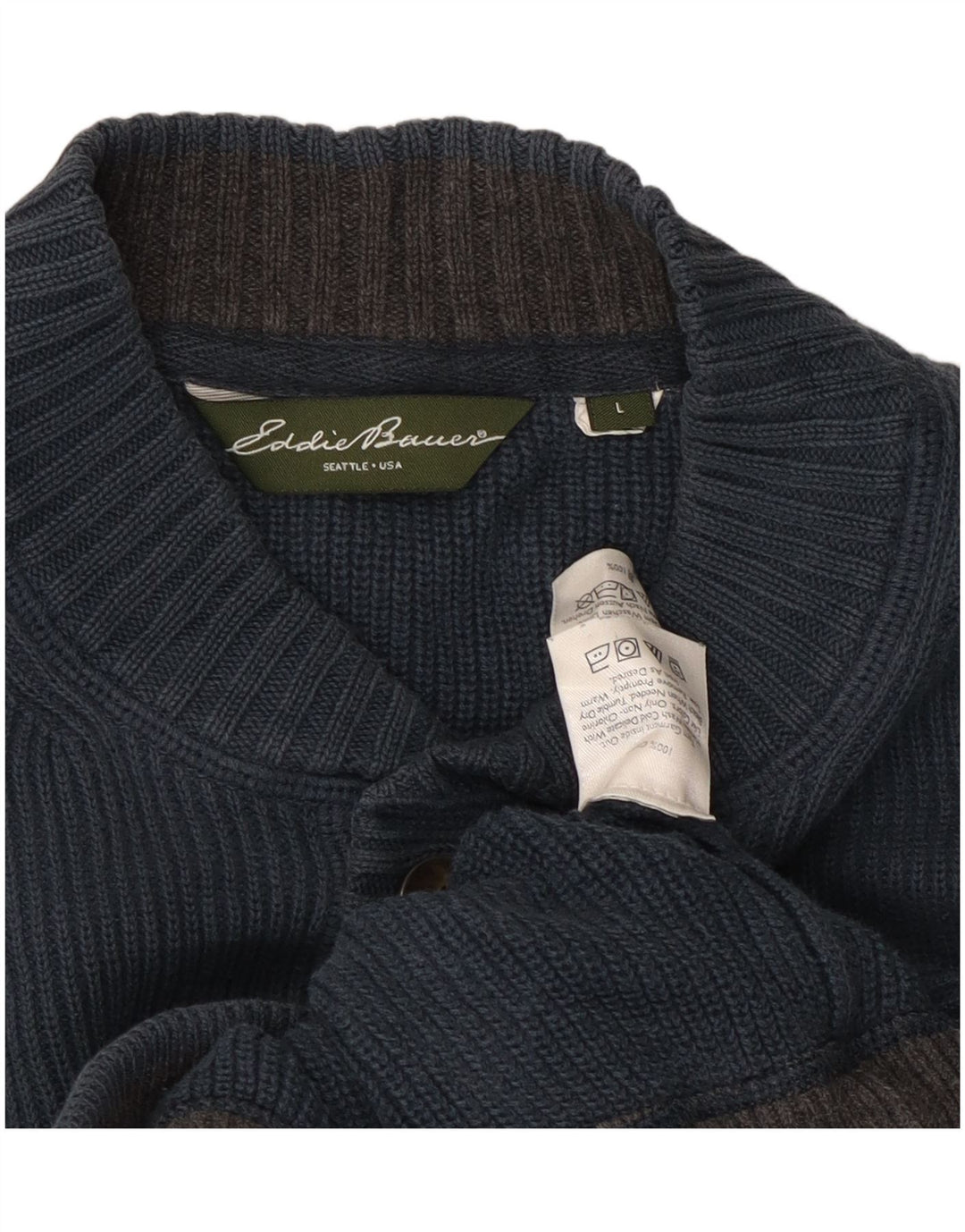 EDDIE BAUER Mens Crew Neck Jumper Sweater Large Navy Blue Cotton