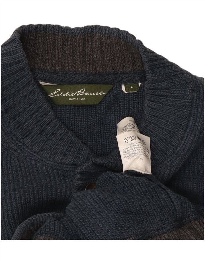EDDIE BAUER Mens Crew Neck Jumper Sweater Large Navy Blue Cotton